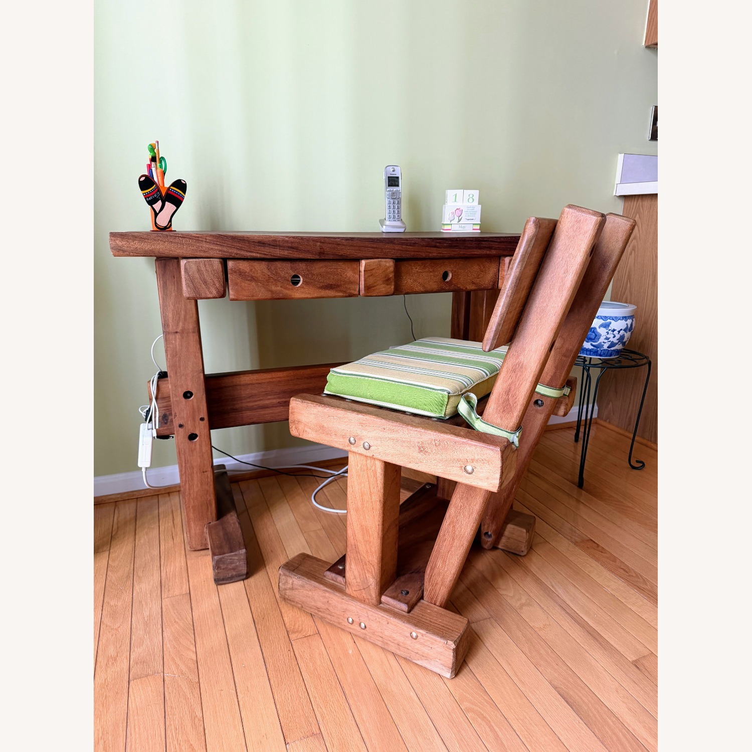 Rustic Solid Wood Desk & Matching Chair Set - image-1