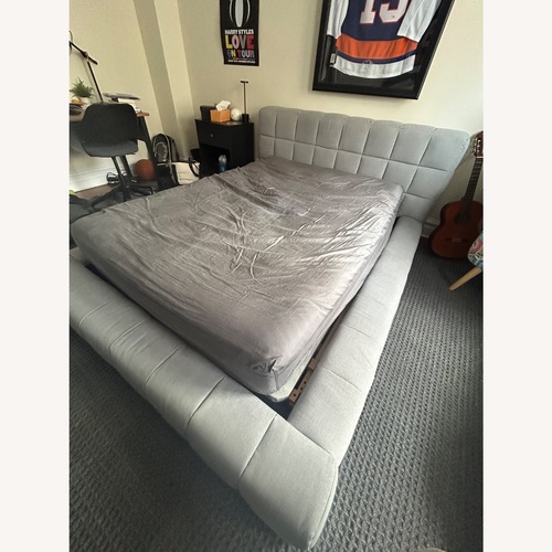 Used Pottery Barn Teen Light Gray Fabric Full Bed for sale on AptDeco