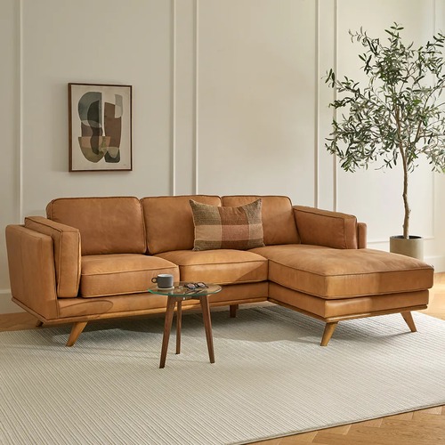 Used Article Timber Light Brown Leather 2 Piece Sectional for sale on AptDeco
