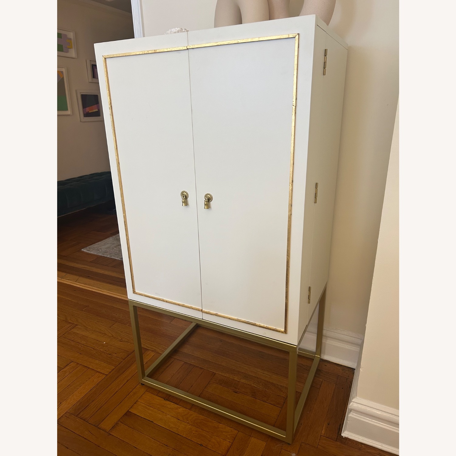 Vintage White and Gold Bar Cabinet - image-2