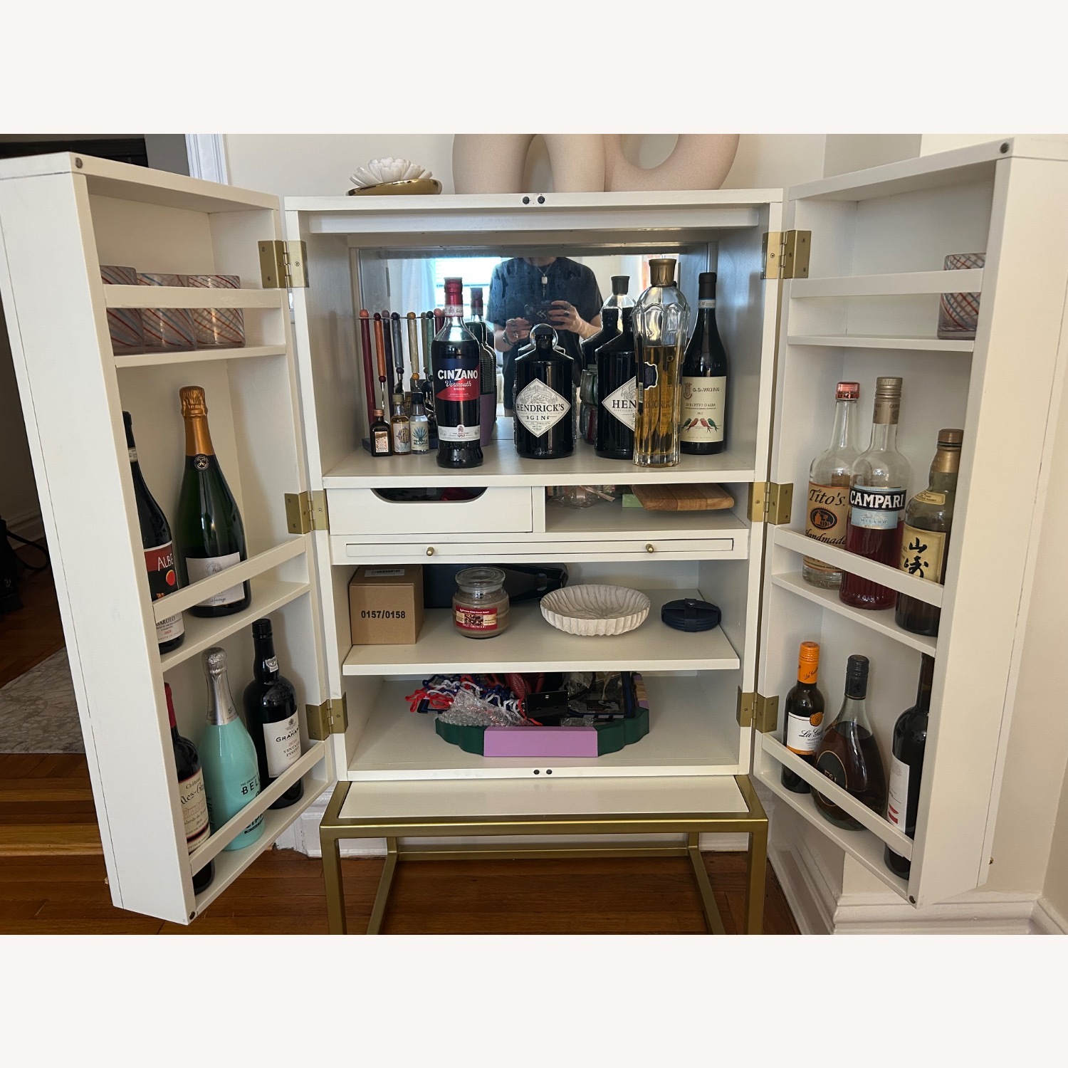 Vintage White and Gold Bar Cabinet - image-5
