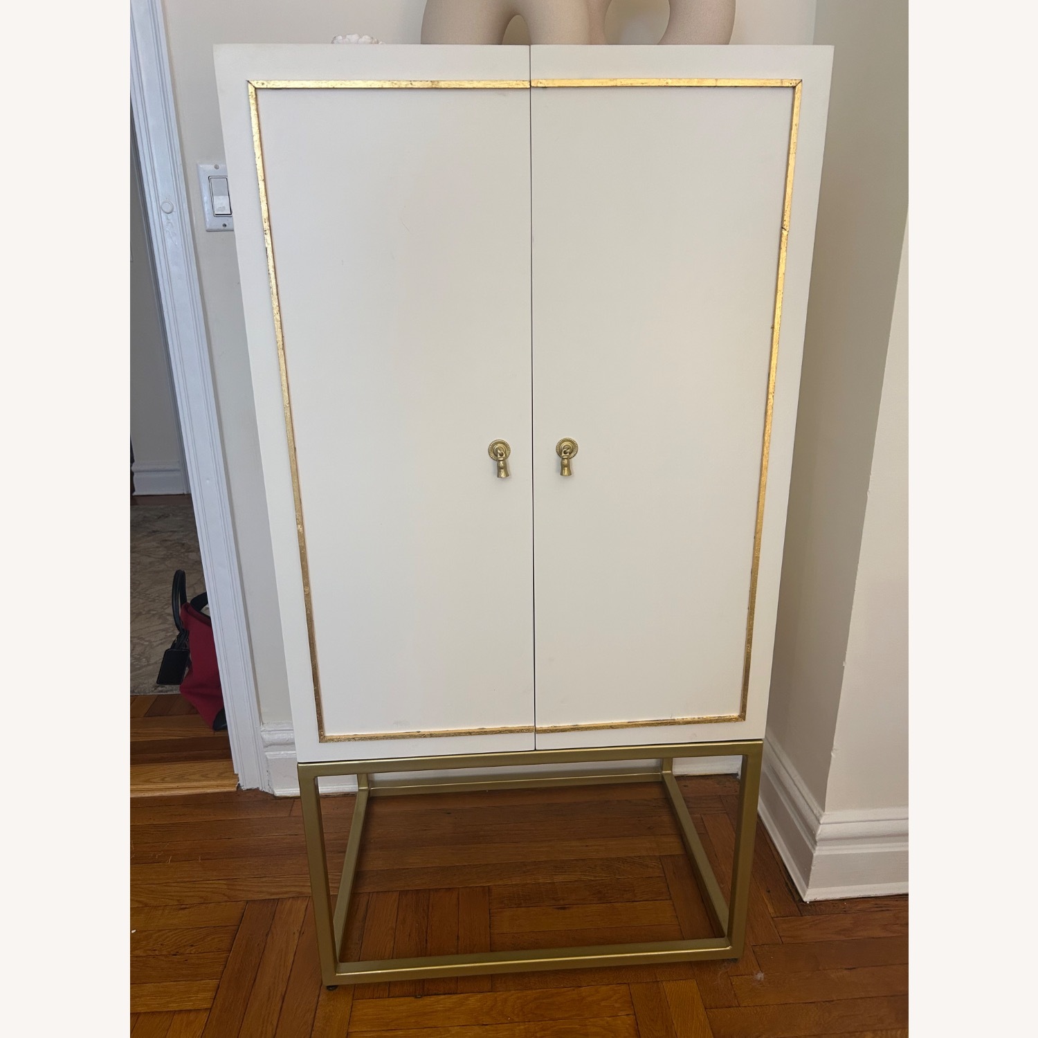 Vintage White and Gold Bar Cabinet - image-3
