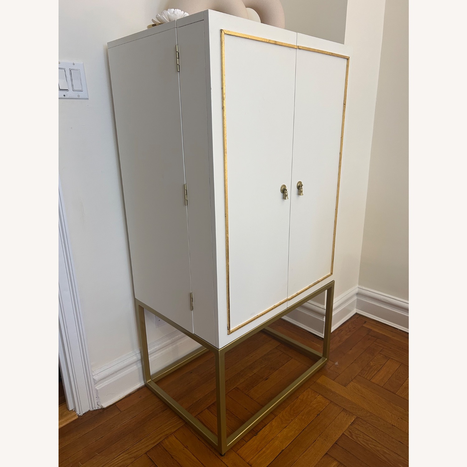 Vintage White and Gold Bar Cabinet - image-1