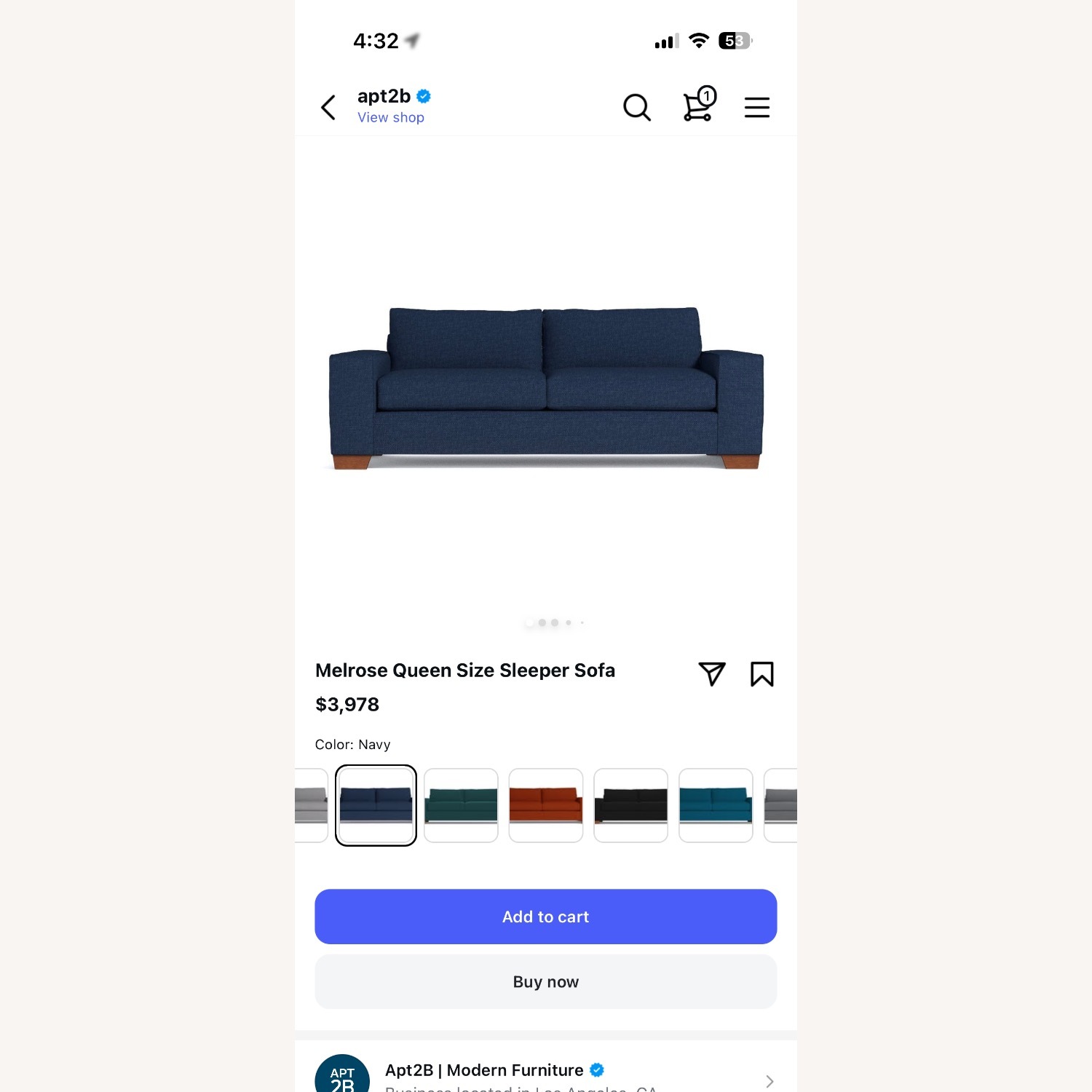 Apt2b Melrose Blue Fabric Sleeper Sofa - image-6
