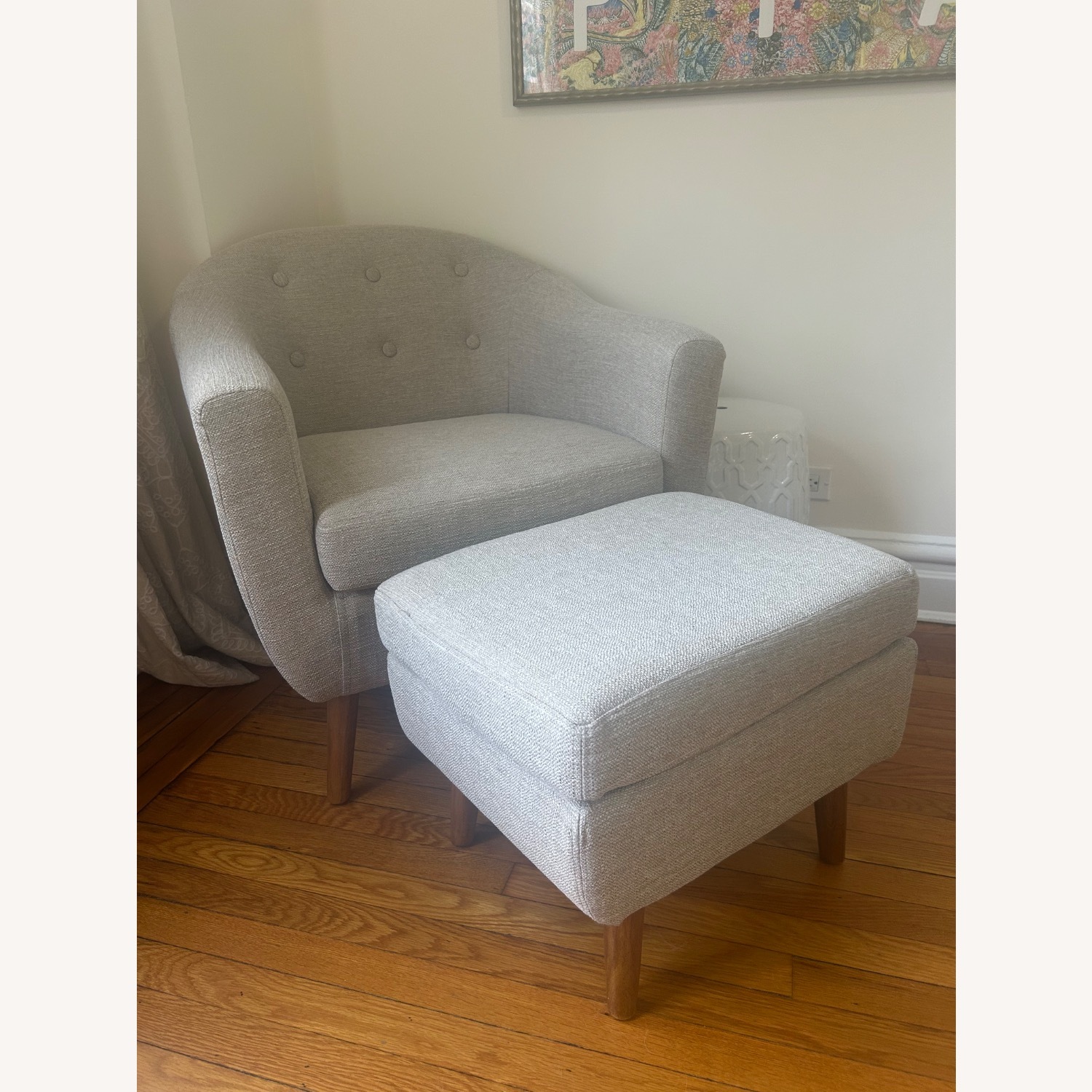 Natural Fabric Armchair and Ottoman - image-1