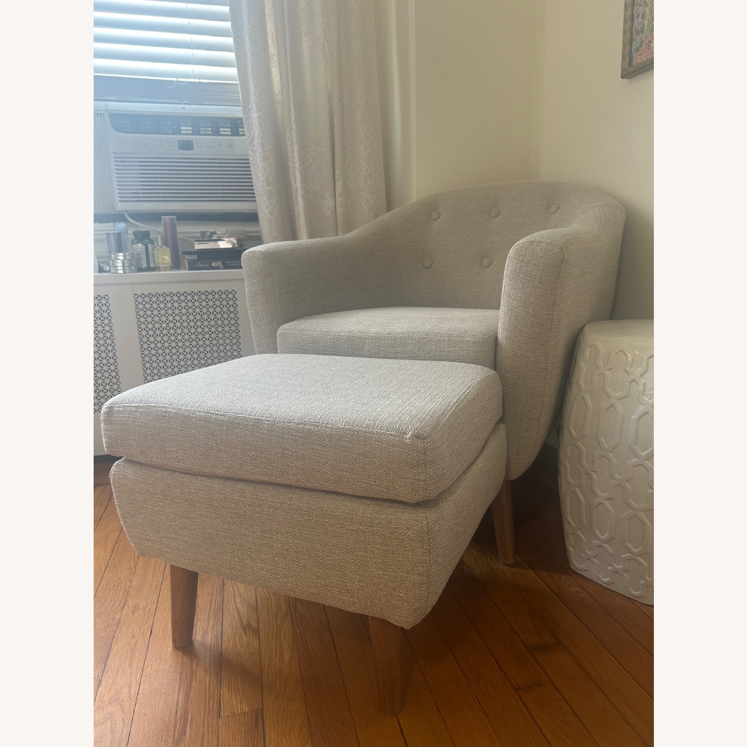 Natural Fabric Armchair and Ottoman - image-3
