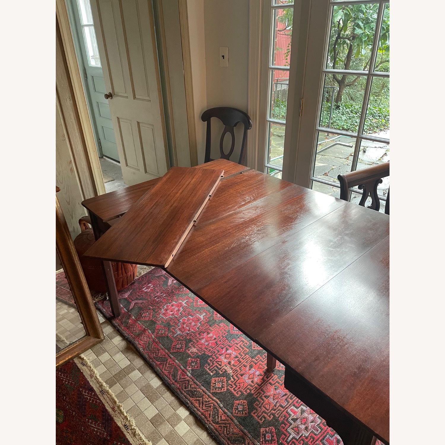 Antique Dark Brown Wood Dining Table 4 Chairs - image-1