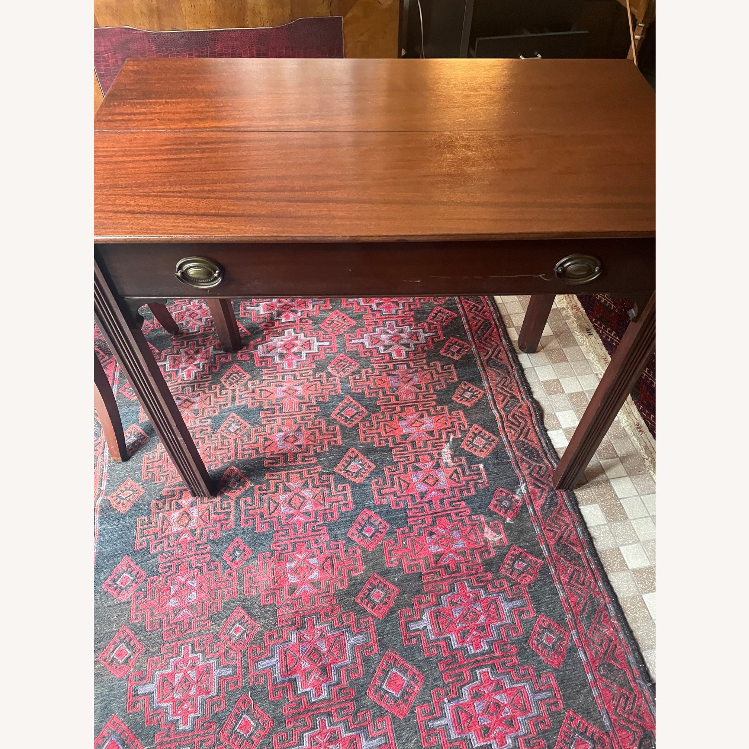 Antique Dark Brown Wood Dining Table 4 Chairs - image-4