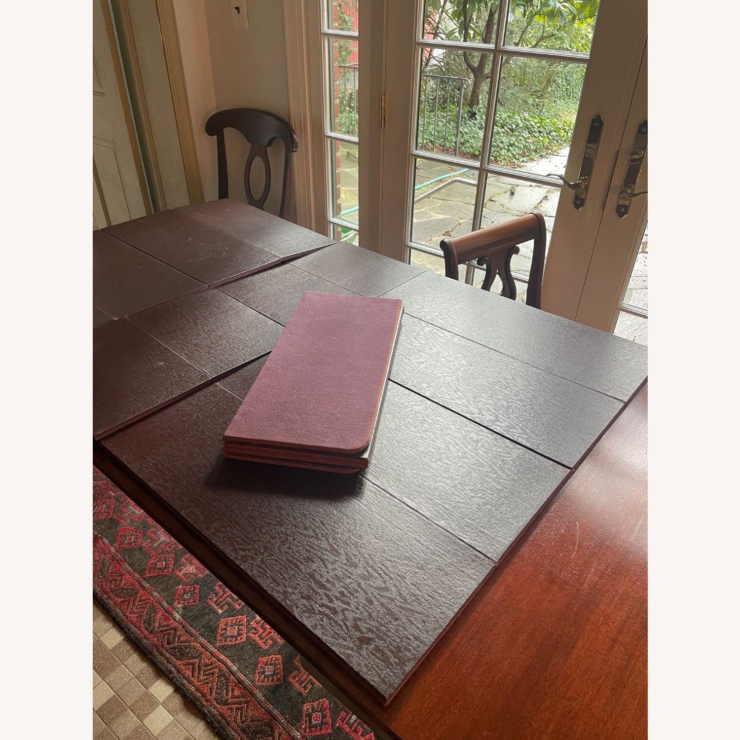 Antique Dark Brown Wood Dining Table 4 Chairs - image-2
