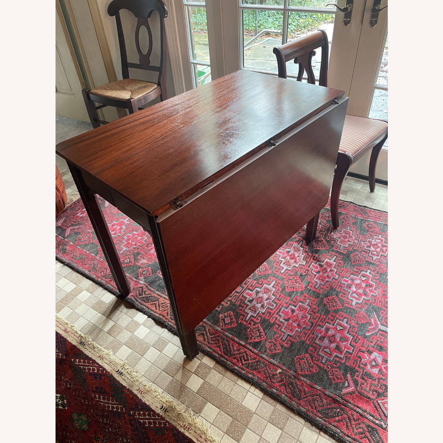 Antique Dark Brown Wood Dining Table 4 Chairs - image-3