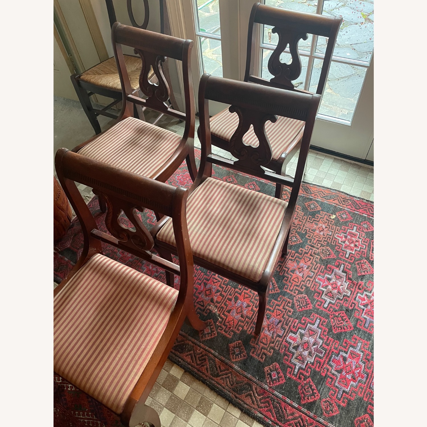 Antique Dark Brown Wood Dining Table 4 Chairs - image-5