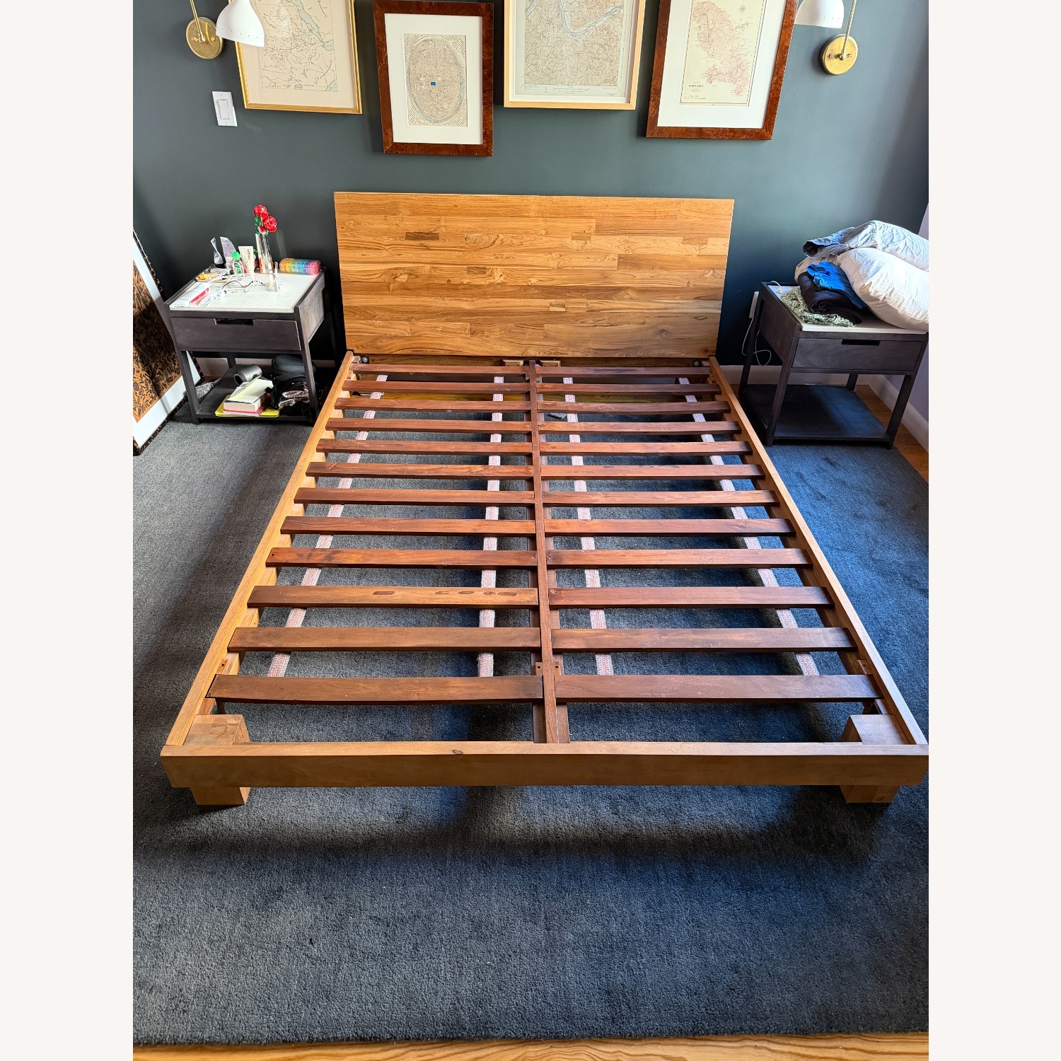 CB2 Dark Brown Wood Queen Bed - image-1