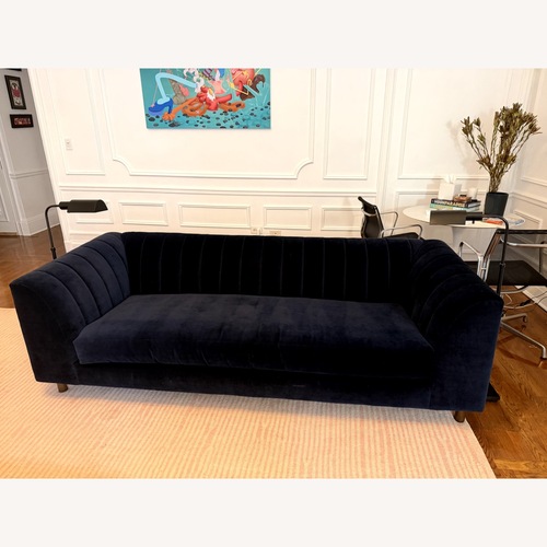 Used Taylor Made Custom Blue Velvet 3+ Seater Sofa for sale on AptDeco