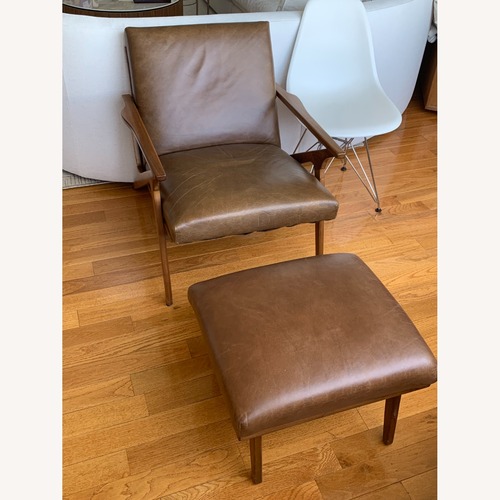 Used Crate & Barrel Cavett Leather Chair w Ottoman for sale on AptDeco