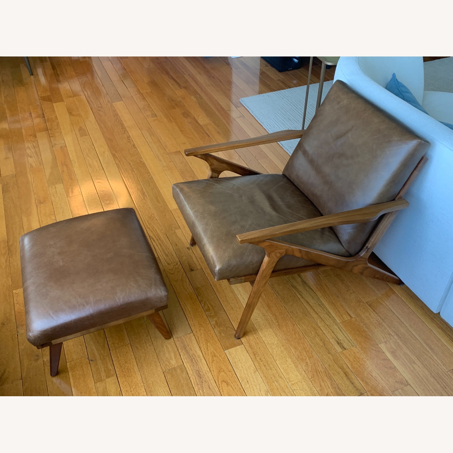 Crate & Barrel Cavett Leather Chair w Ottoman - image-3