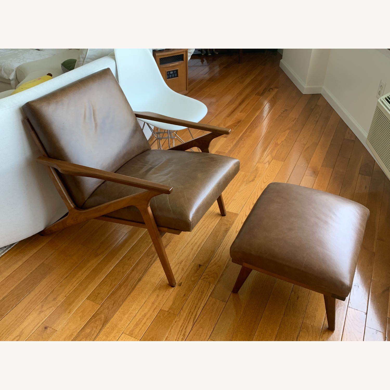 Crate & Barrel Cavett Leather Chair w Ottoman - image-2