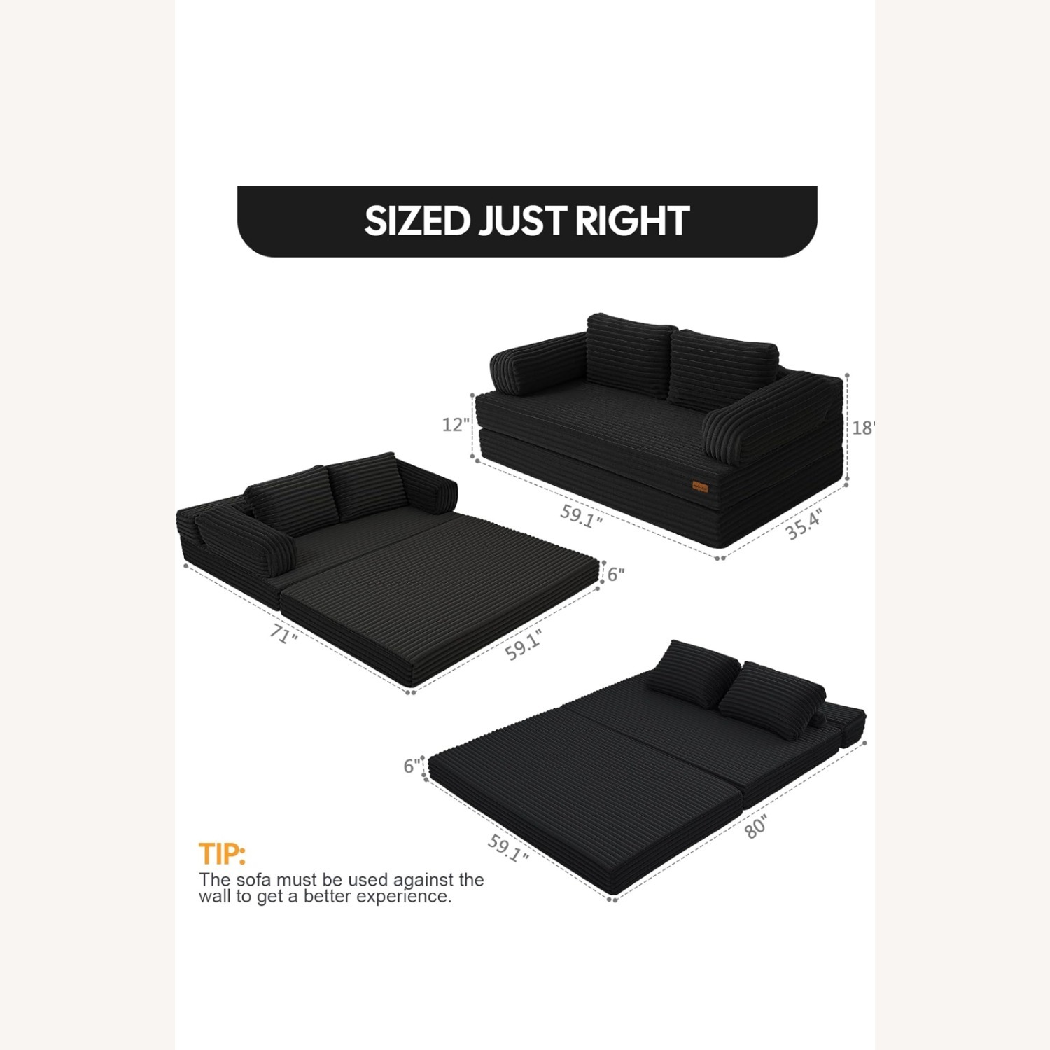 Amazon Black Fabric Sleeper Sofa - image-4