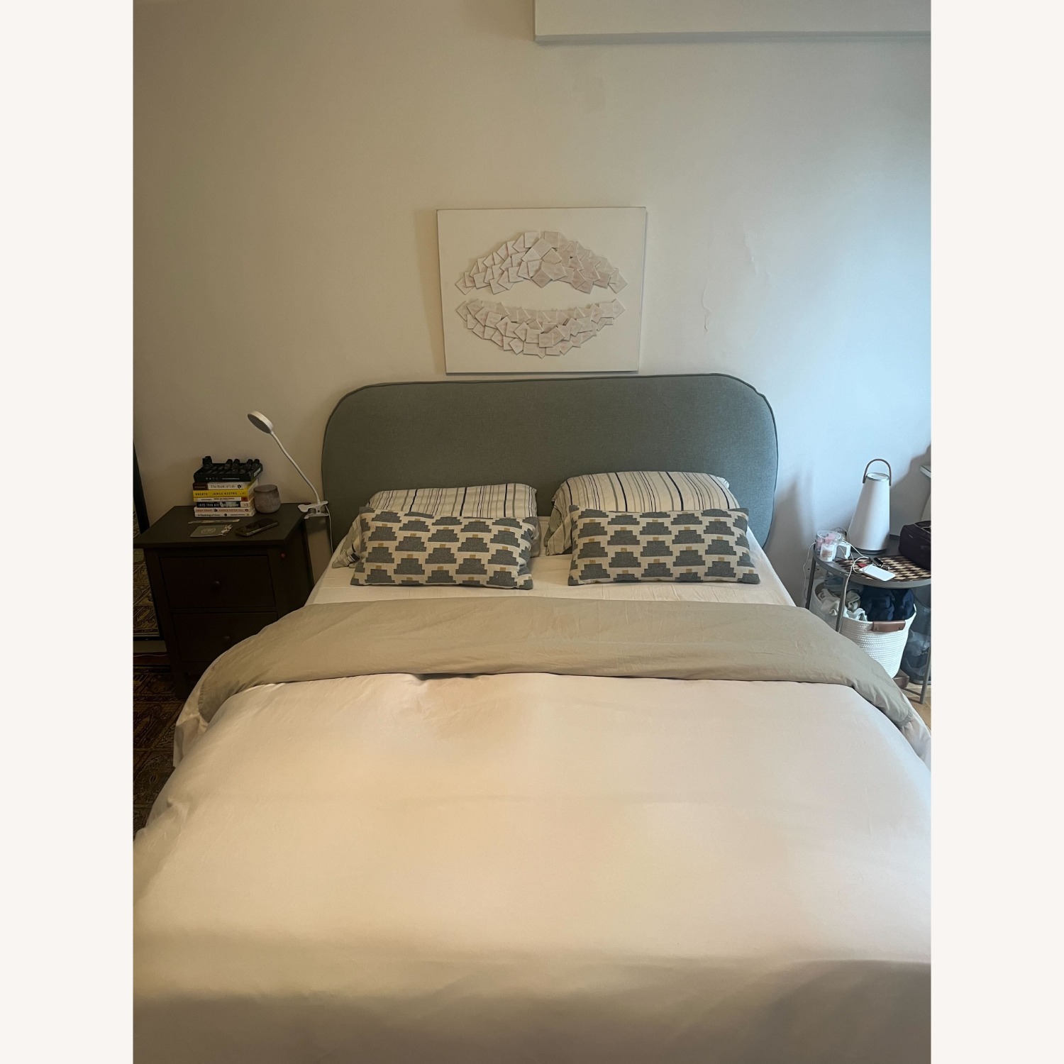 IKEA Light Grey / Green Queen Bed - image-2