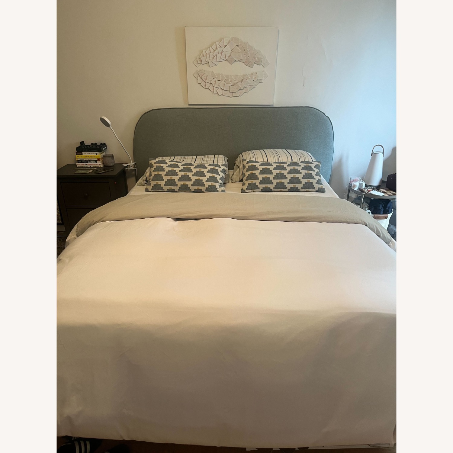 IKEA Light Grey / Green Queen Bed - image-3