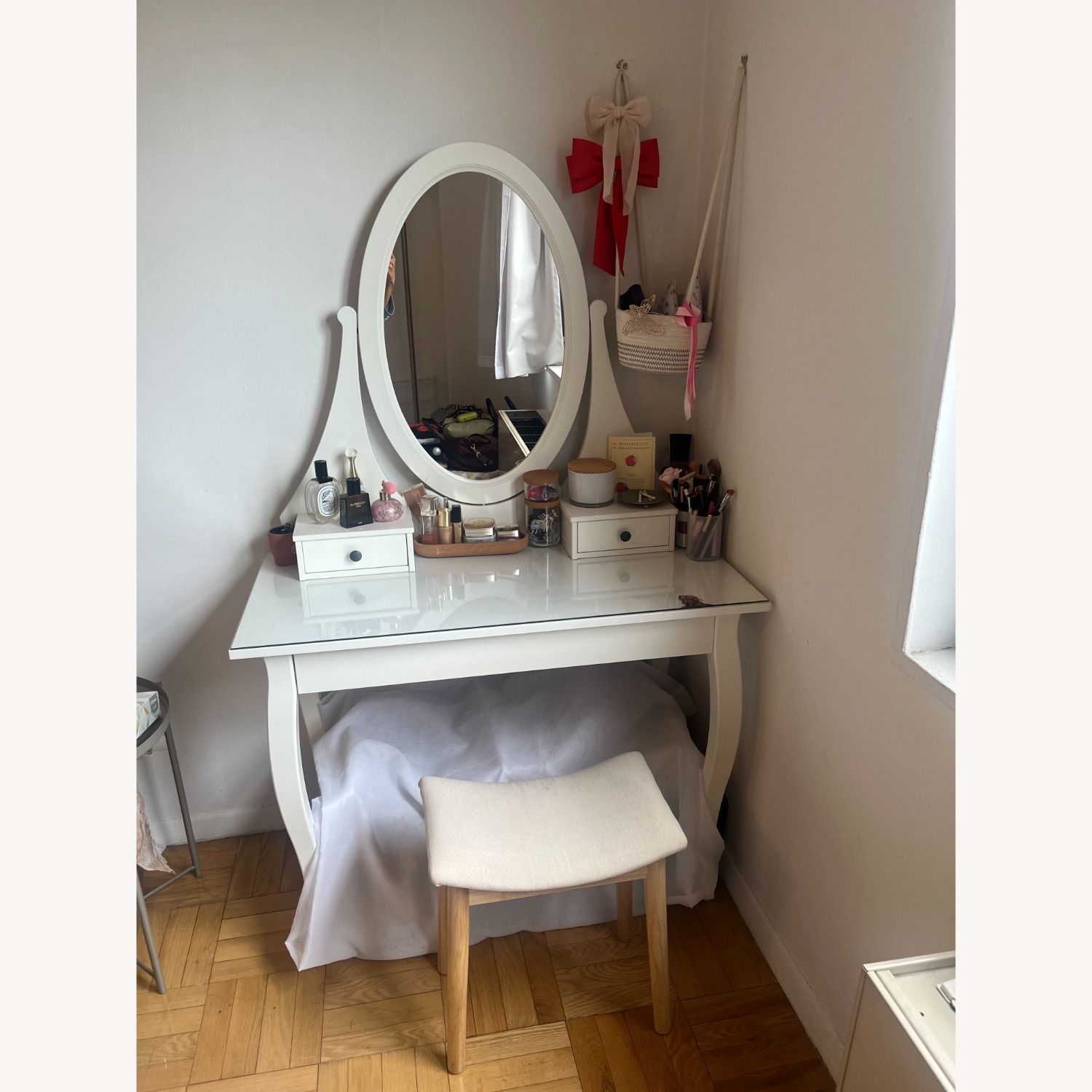 IKEA Hemnes White Vanity with Mirror and Hidden Drawer - image-4