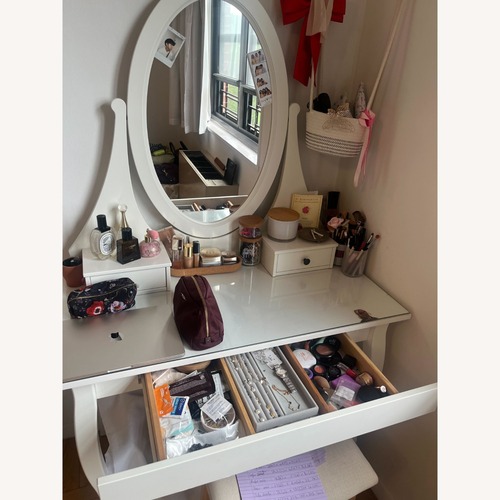 Used IKEA Hemnes White Vanity with Mirror and Hidden Drawer for sale on AptDeco