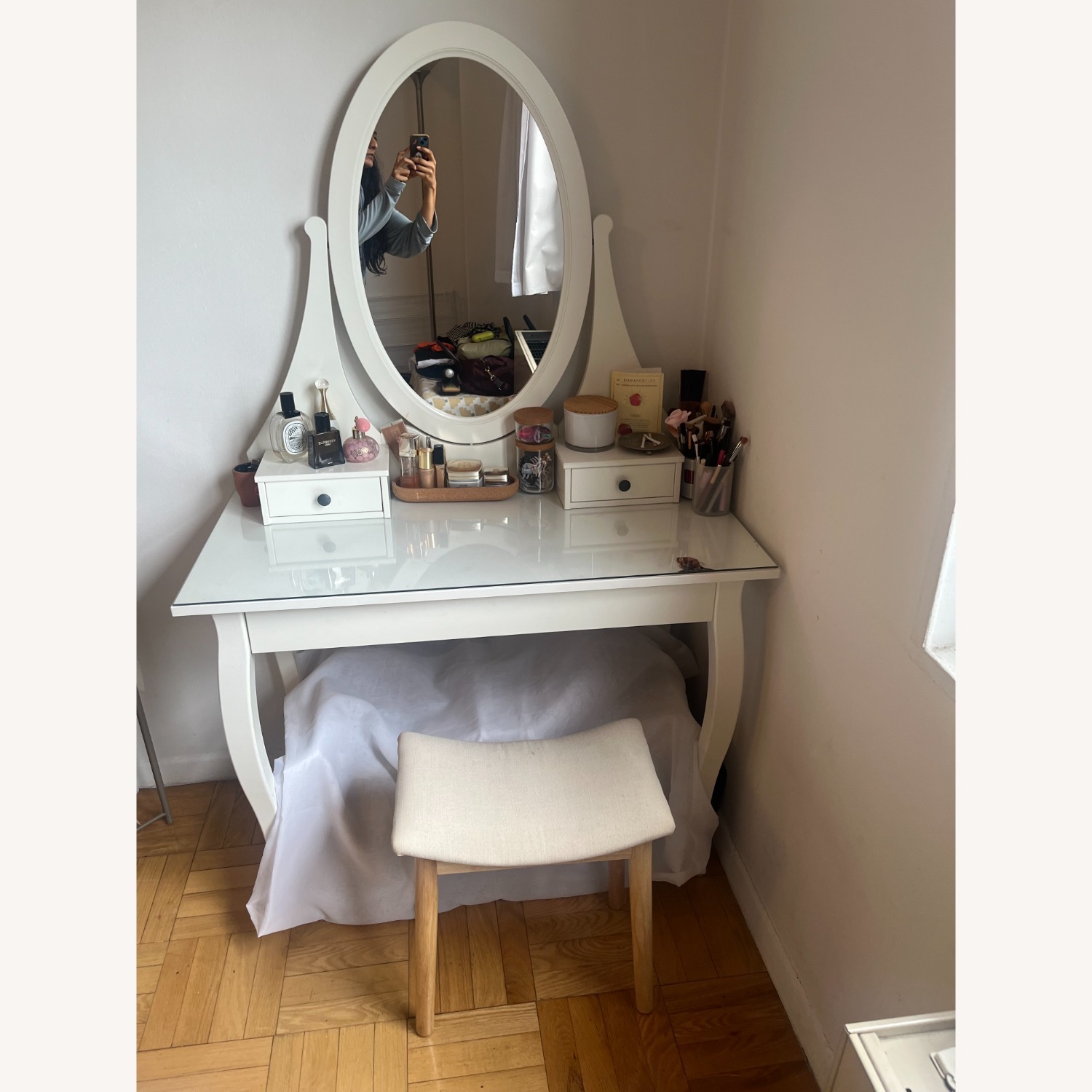 IKEA Hemnes White Vanity with Mirror and Hidden Drawer - image-3