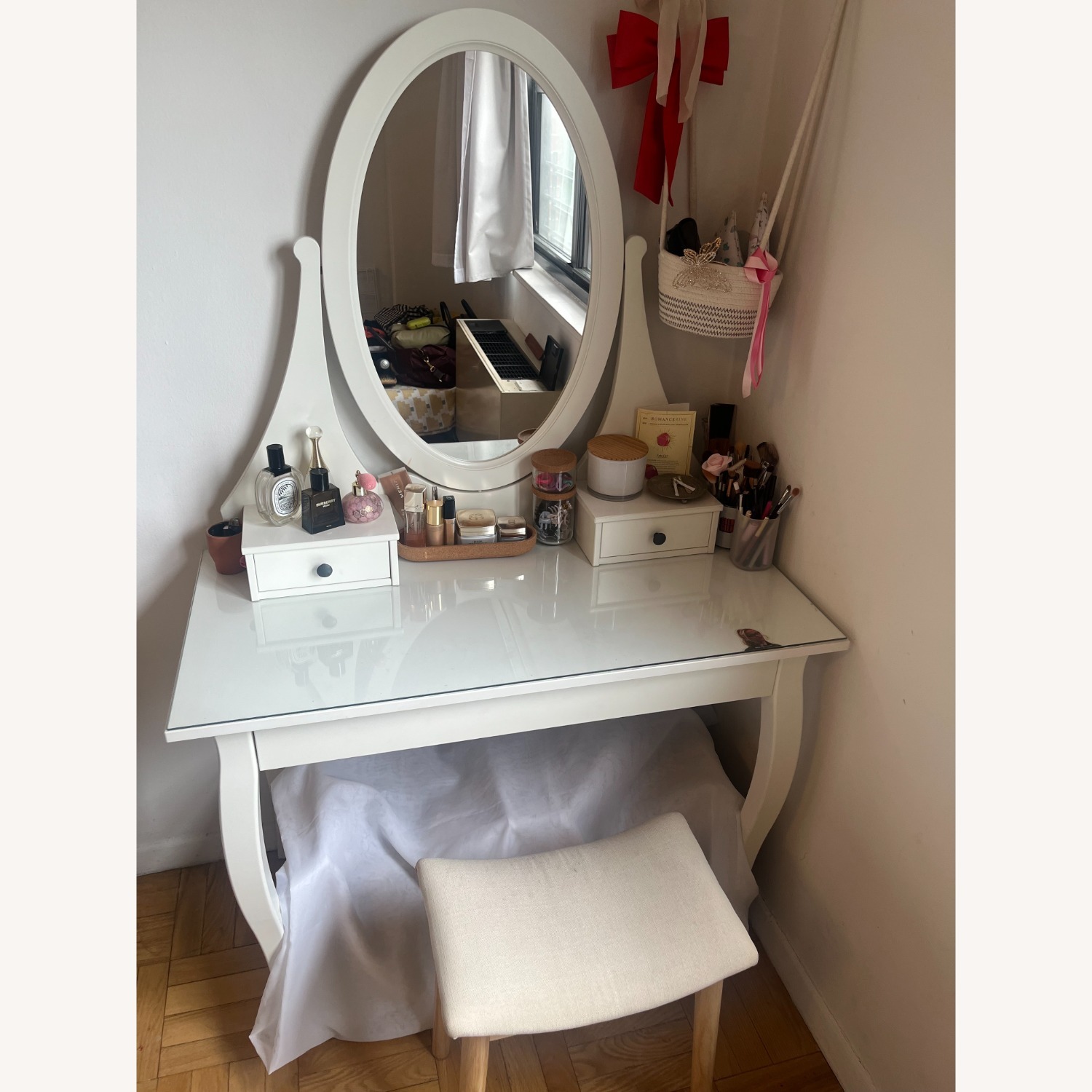IKEA Hemnes White Vanity with Mirror and Hidden Drawer - image-2