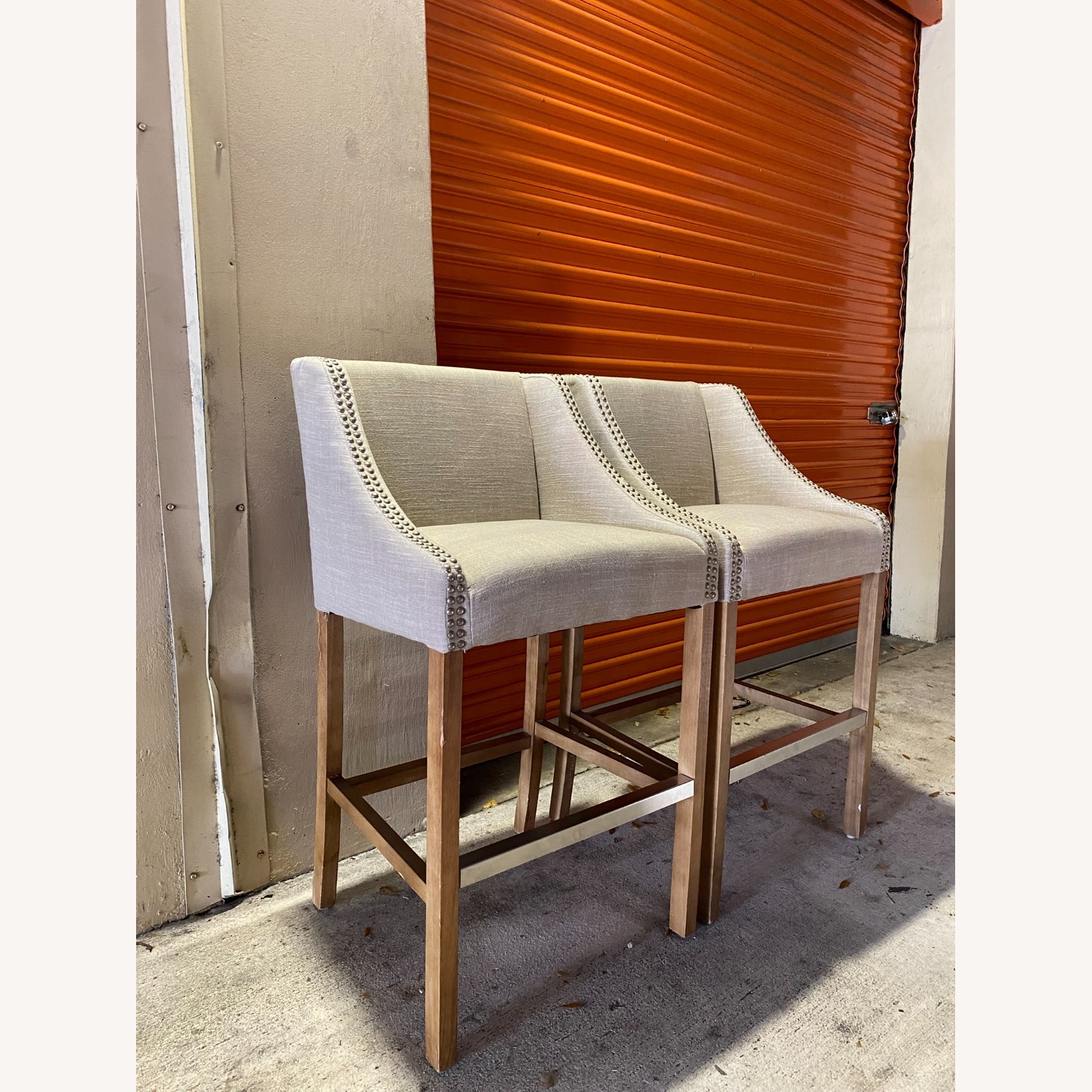 Home Goods Light Gray Fabric Stools - image-3