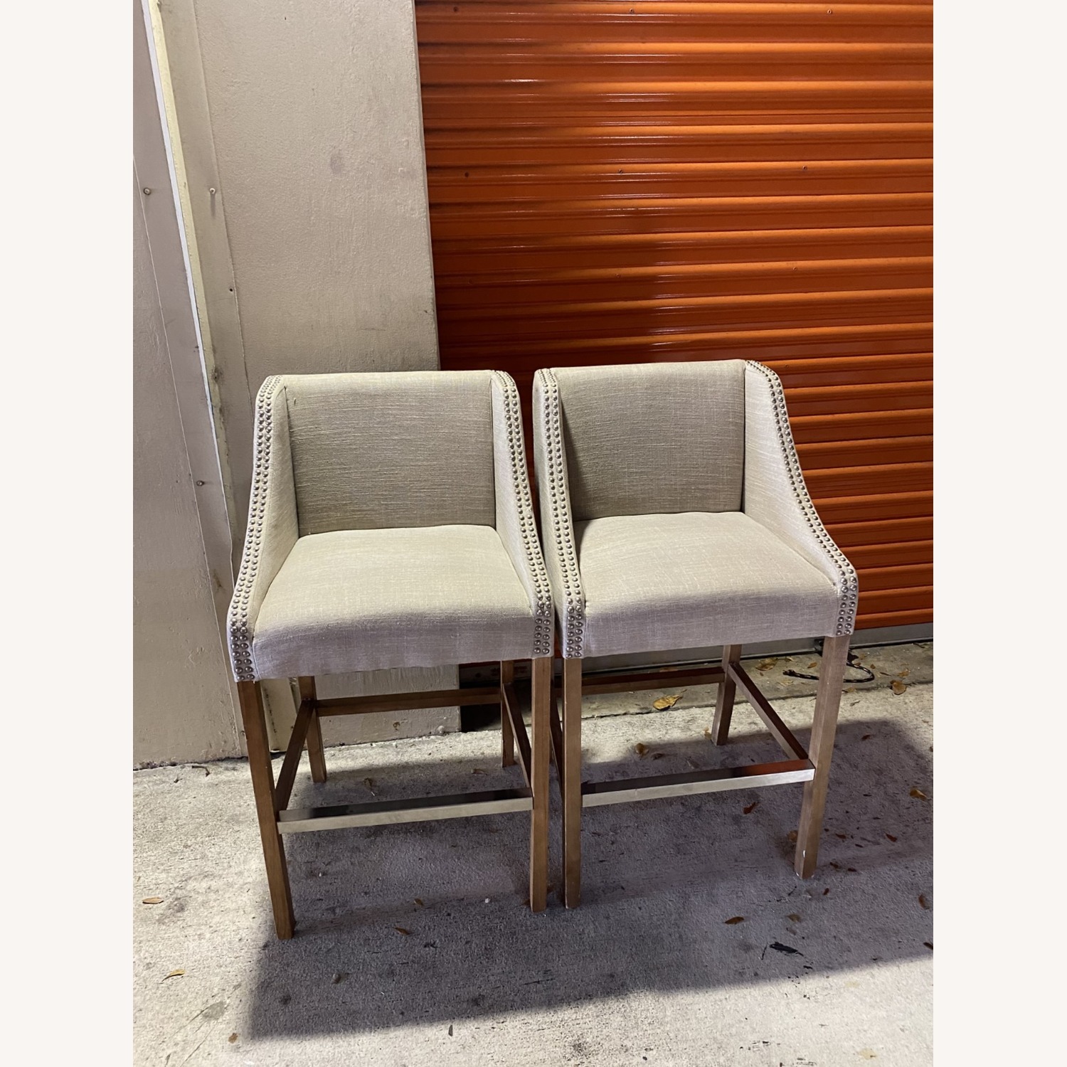 Home Goods Light Gray Fabric Stools - image-1
