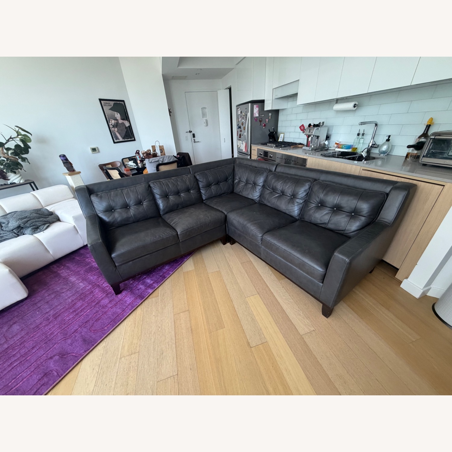 Dark Gray Leather 3+ Piece Sectional - image-8