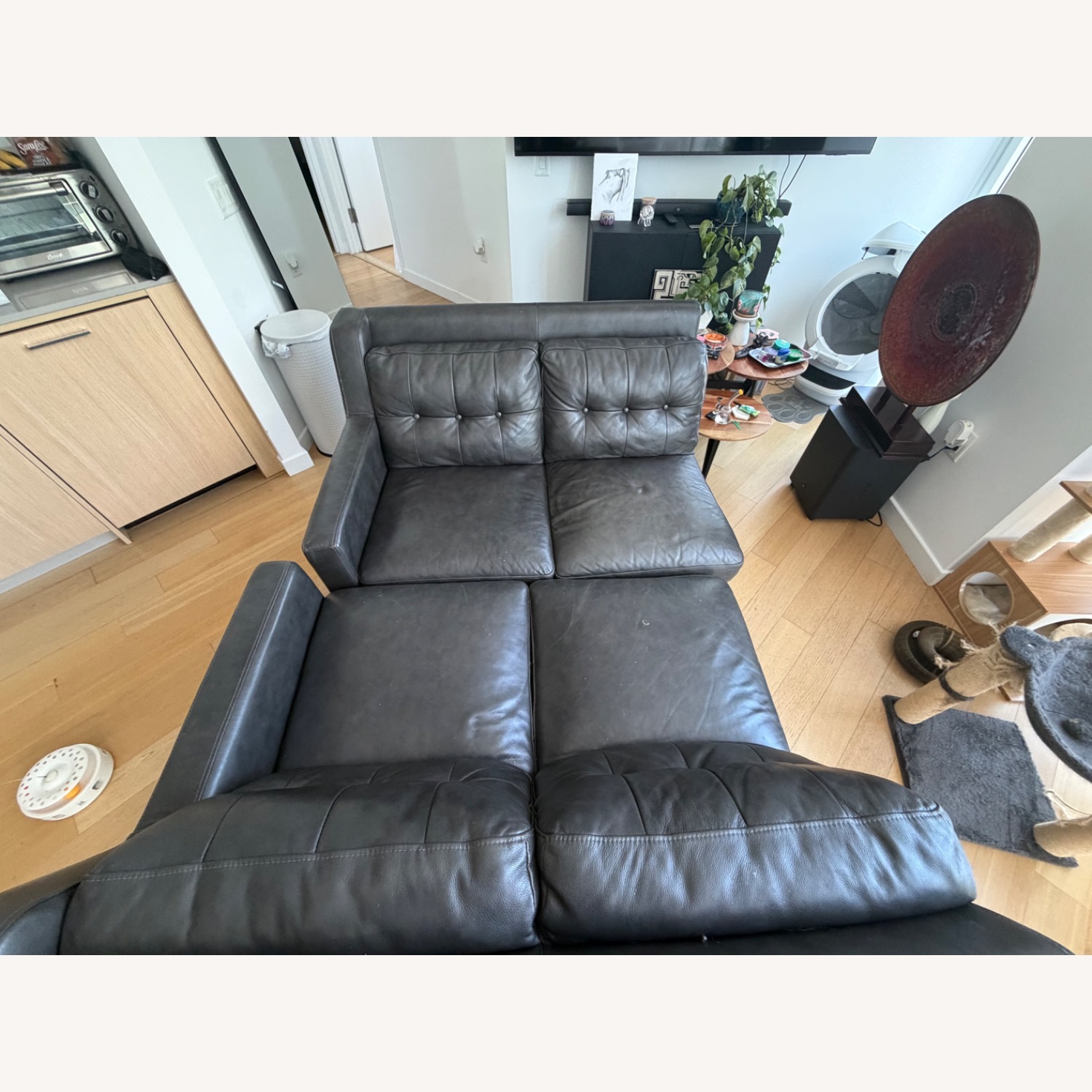 Dark Gray Leather 3+ Piece Sectional - image-2