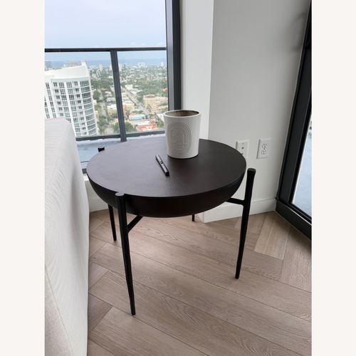 Used Arhaus Donovan Round Table Black Side Table for sale on AptDeco