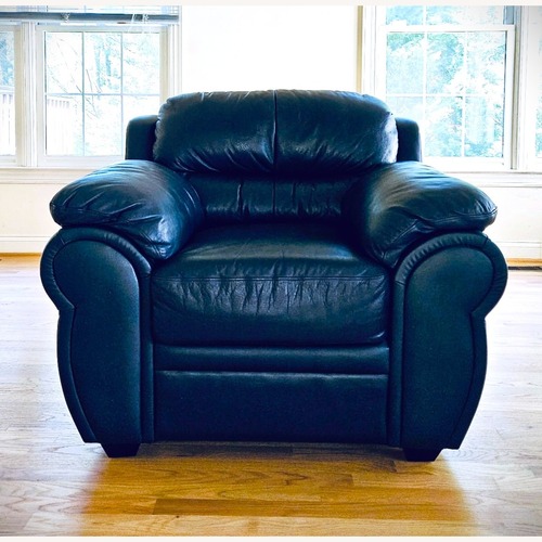 Used Marlo Vintage Furniture  Blue Leather Armchair for sale on AptDeco