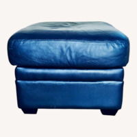 Marlo Vintage Furniture  Blue Leather Ottoman
