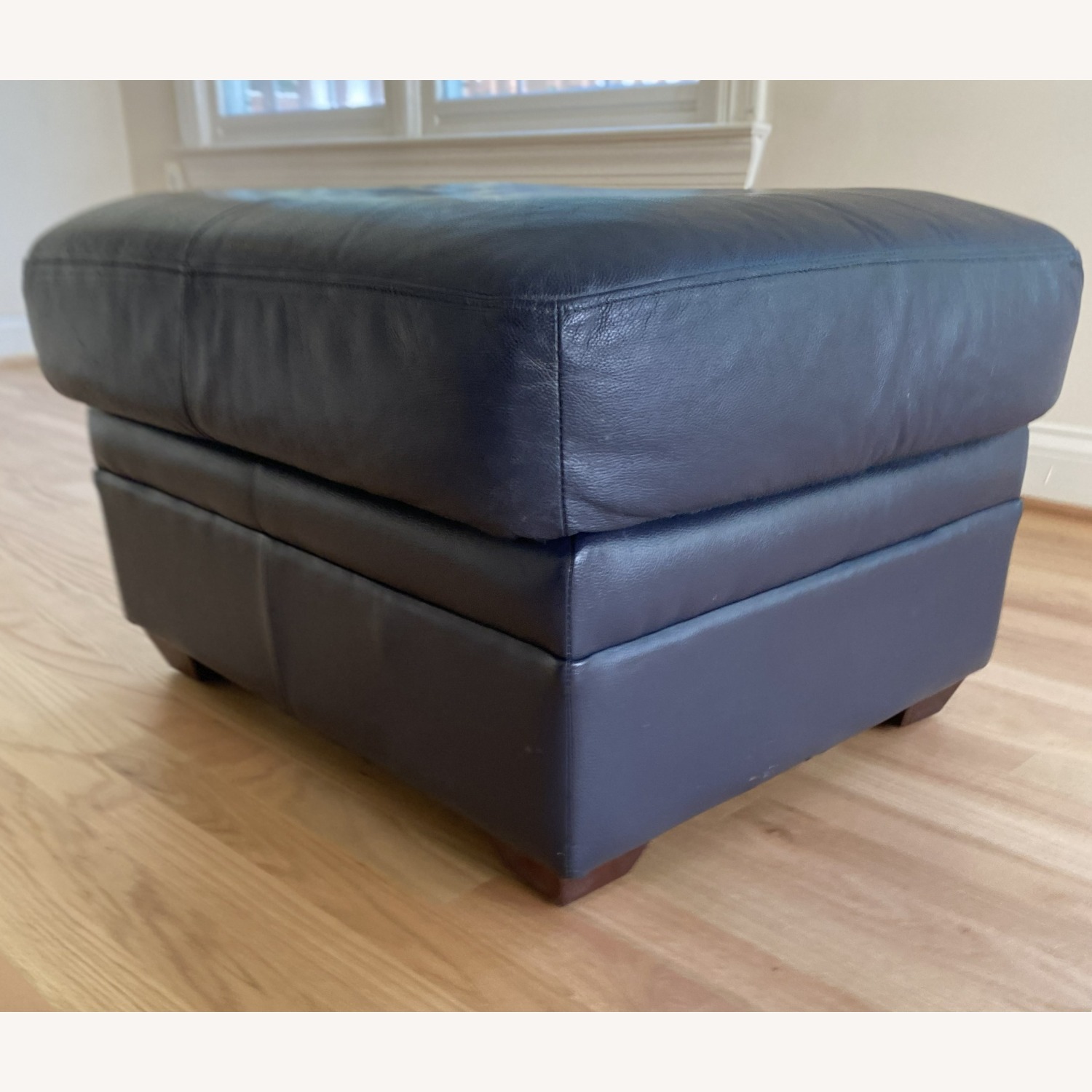 Marlo Vintage Furniture  Blue Leather Ottoman - image-2