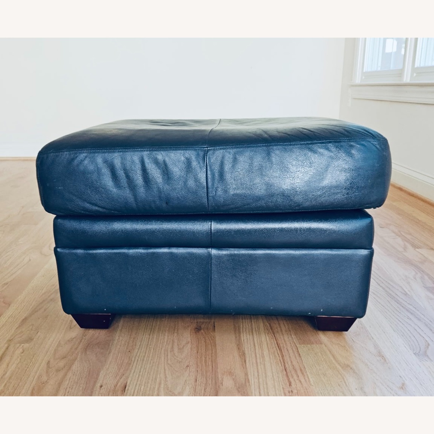 Marlo Vintage Furniture  Blue Leather Ottoman - image-4