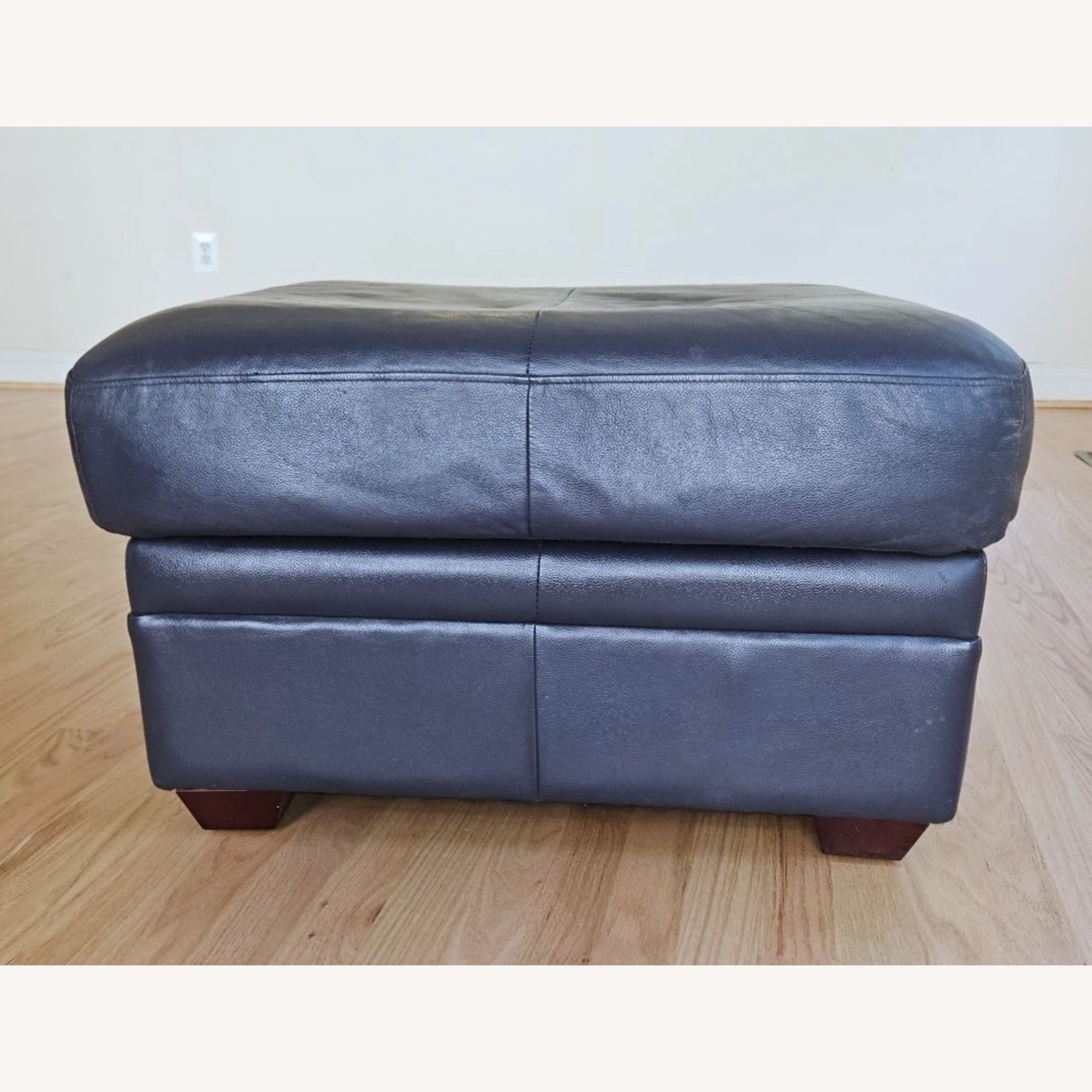 Marlo Vintage Furniture  Blue Leather Ottoman - image-3