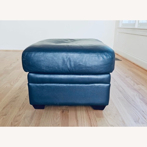 Used Marlo Vintage Furniture  Blue Leather Ottoman for sale on AptDeco