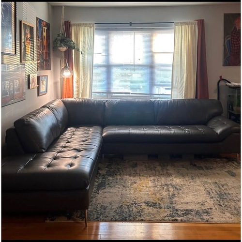 Used Chateau D'ax Dark Gray Leather 2 Piece Sectional for sale on AptDeco