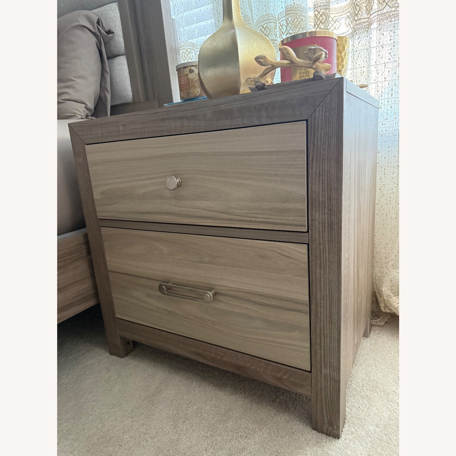 Value City Furniture Light Gray Wood Nightstands - image-3