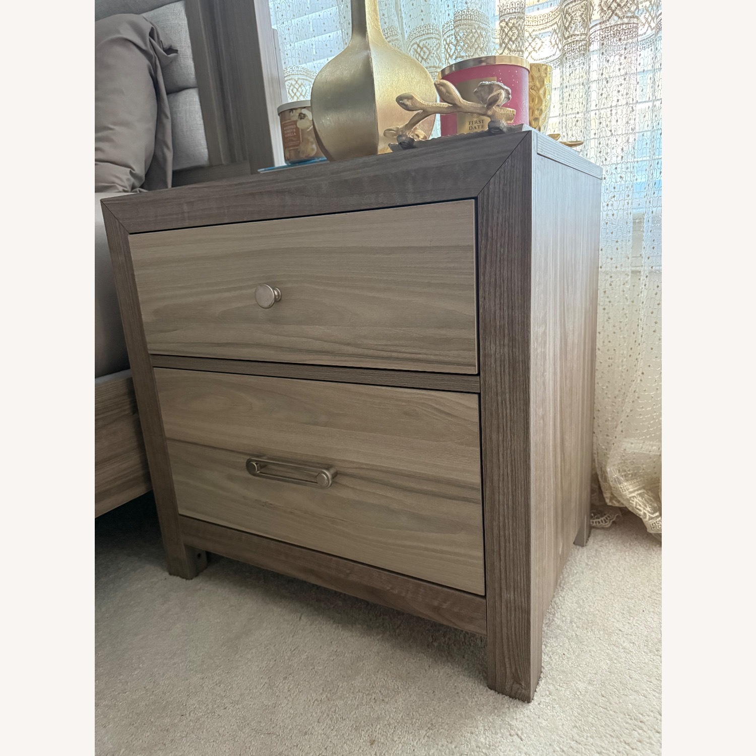 Value City Furniture Light Gray Wood Nightstands - image-4