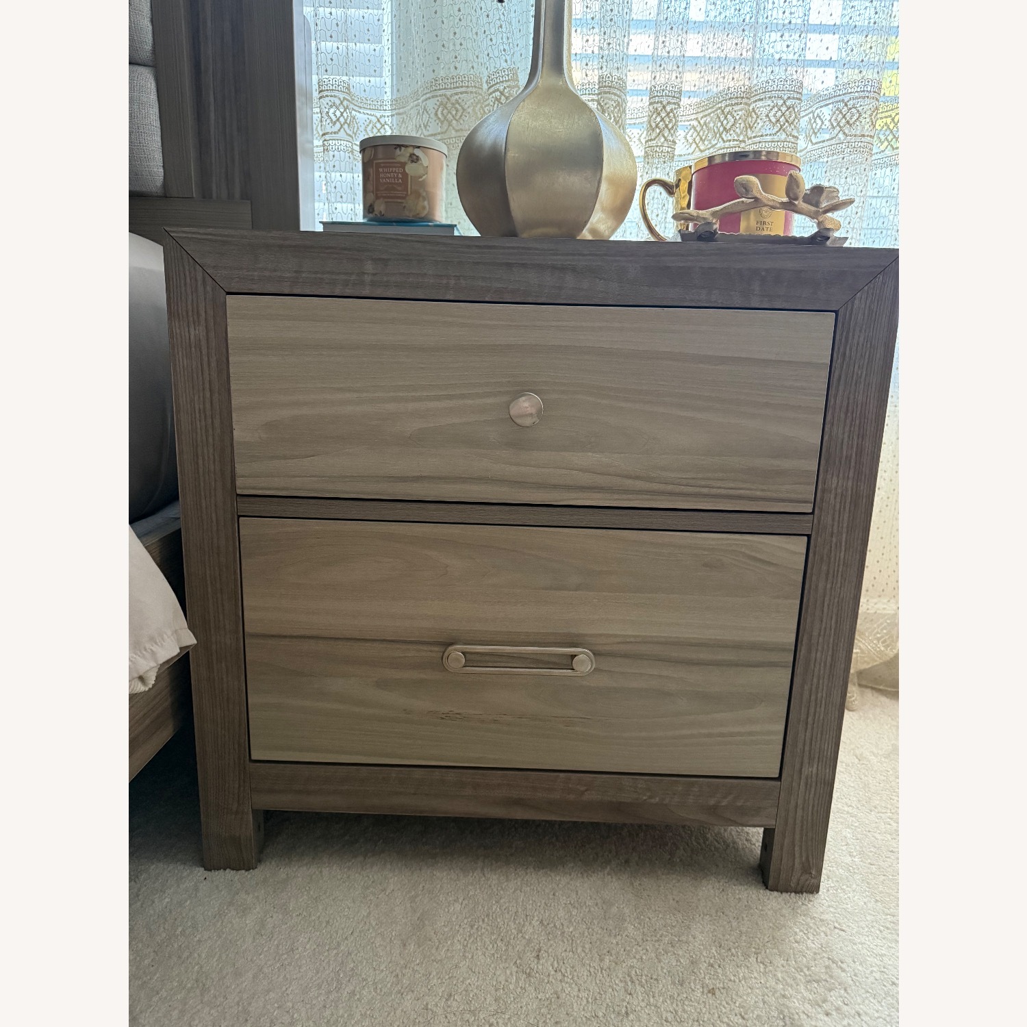 Value City Furniture Light Gray Wood Nightstands - image-1