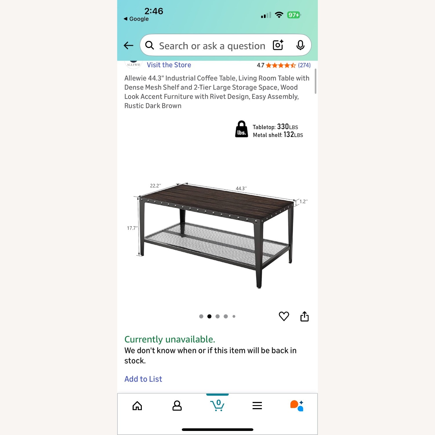 Wayfair Allewie Light Gray Metal Coffee Table - image-6