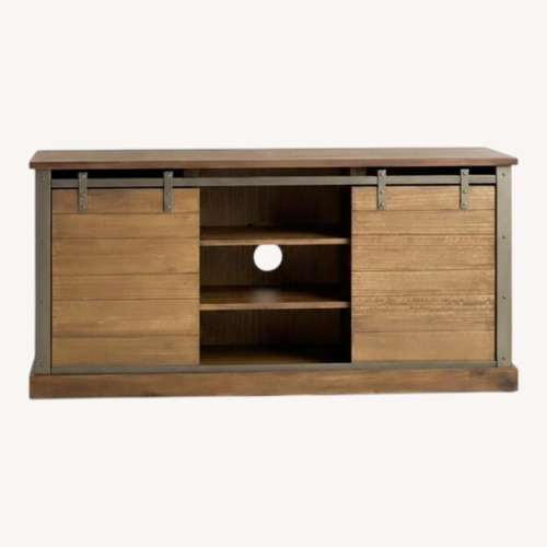 Used Wood Barn Media Console with Sliding Doors for sale on AptDeco
