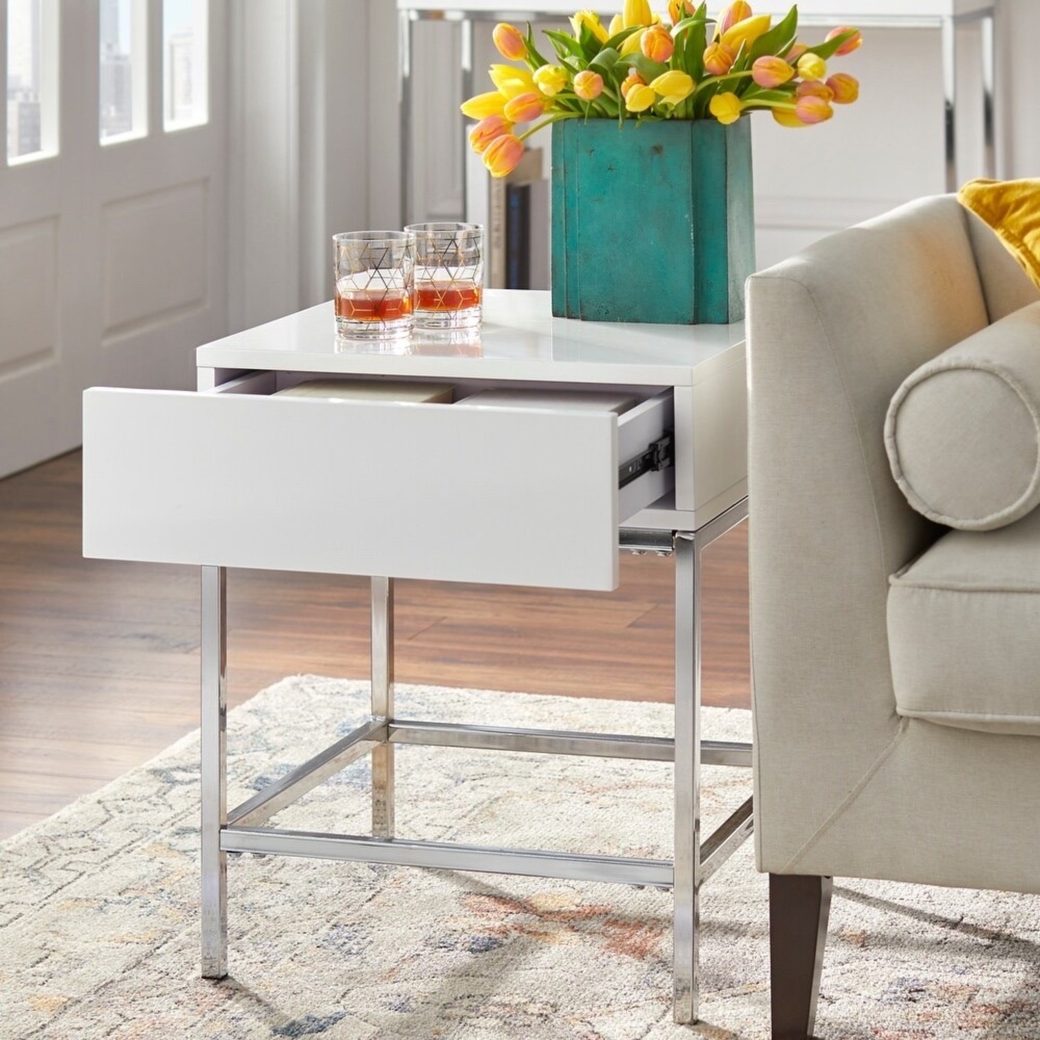 Bed Bath & Beyond White Lacquer Side Table - image-4