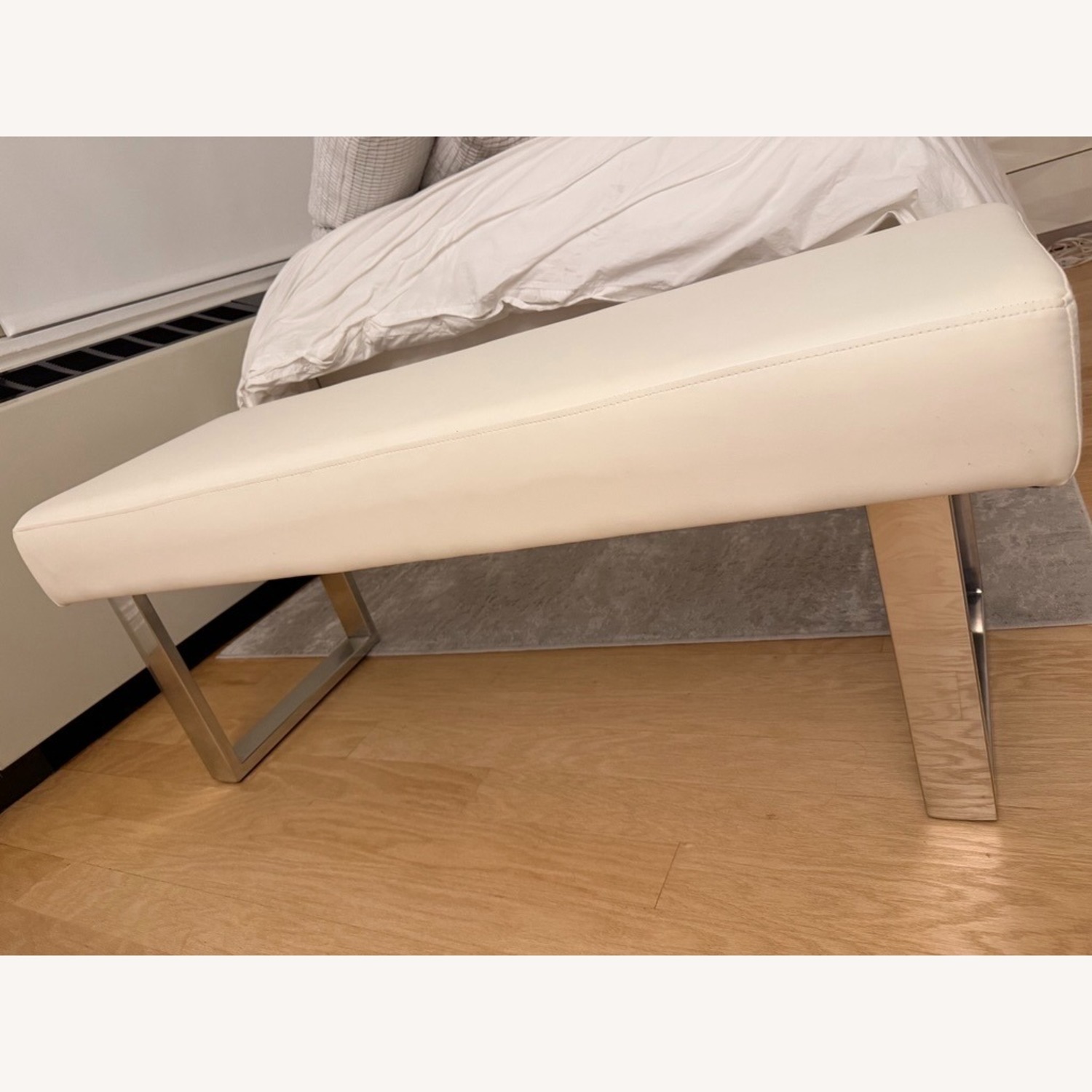 Wade Logan White Leather Bench - image-1