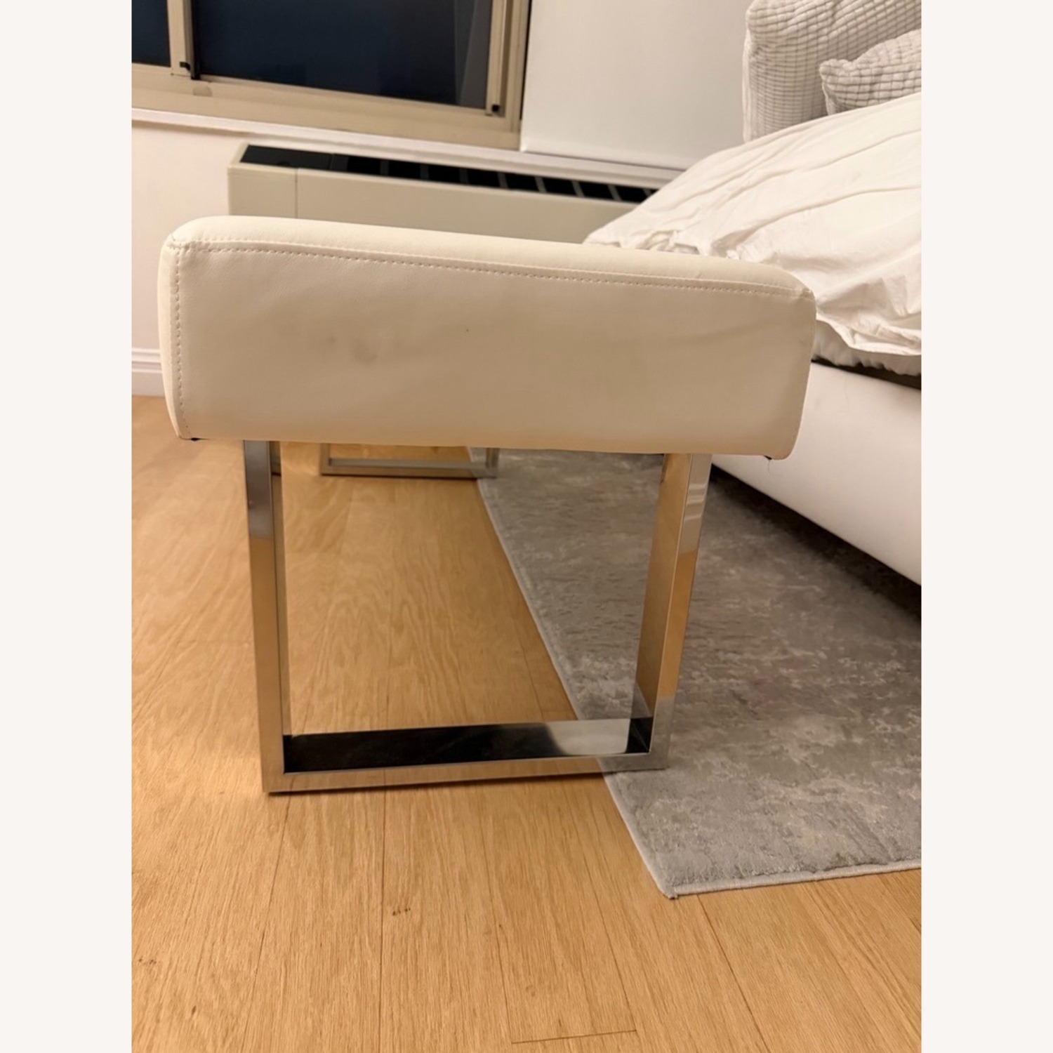 Wade Logan White Leather Bench - image-2