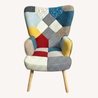 Accent Chair Ottoman of Linen Patchwork