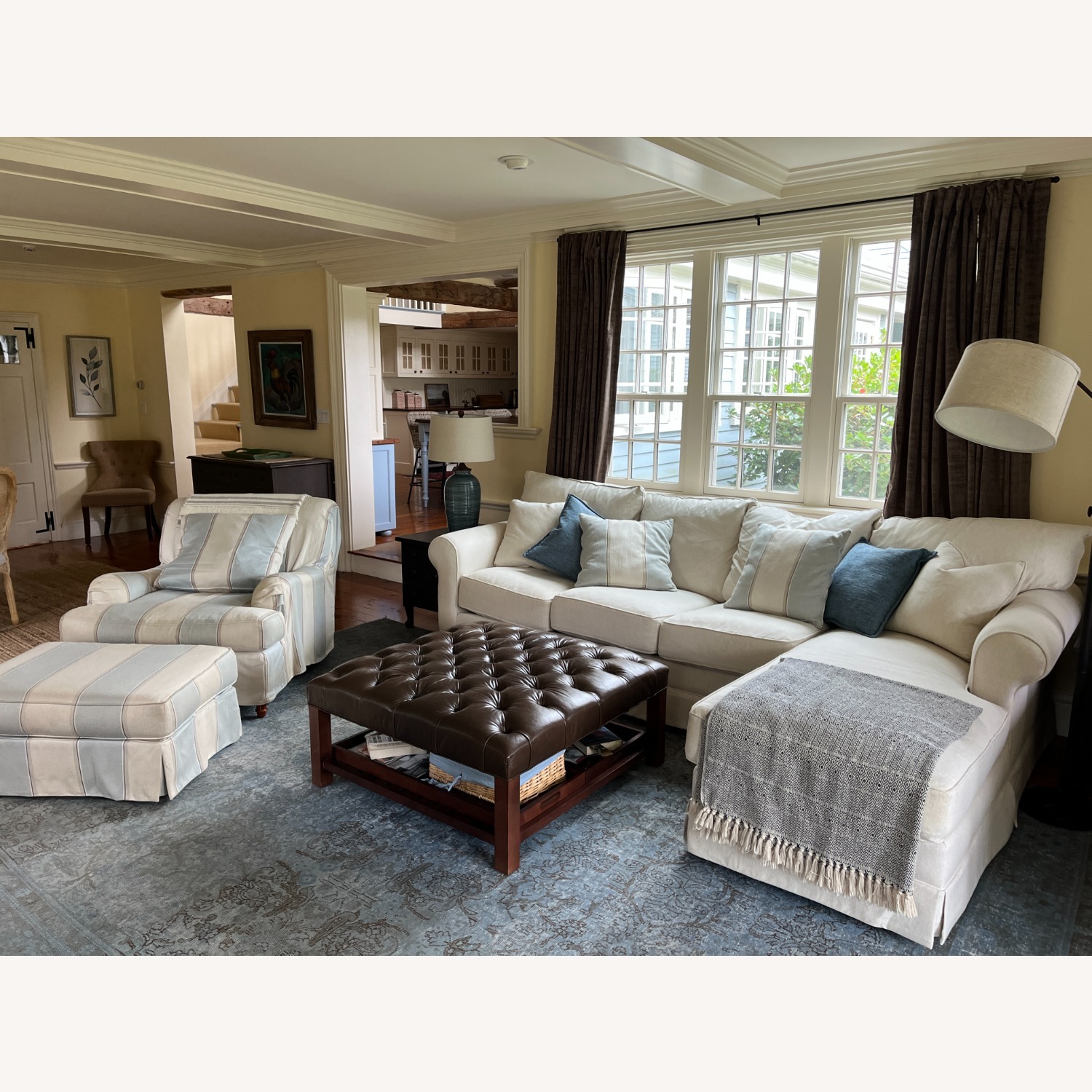 Large Striped Armchair & Ottoman - image-3