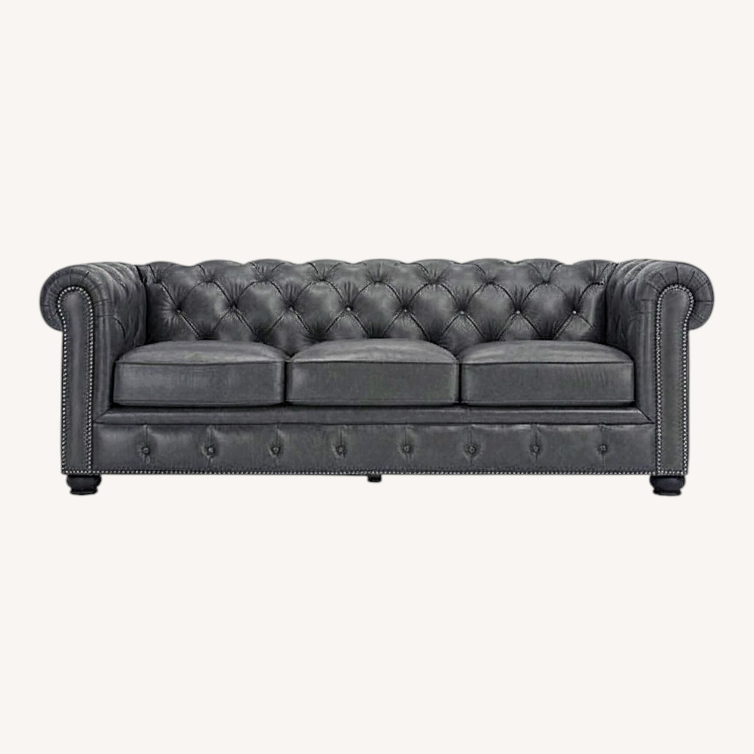 Raymour & Flanigan Hutchinson Dark Gray Chesterfield Sofa - image-0
